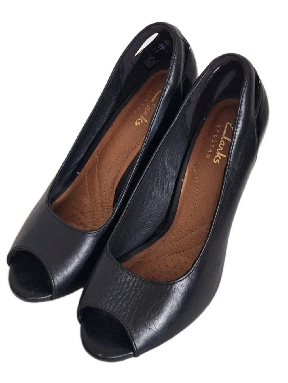 Clarks Artisan Women Shoe Sz 6 Leather Black 3" Heels Open Toe Leather Lining